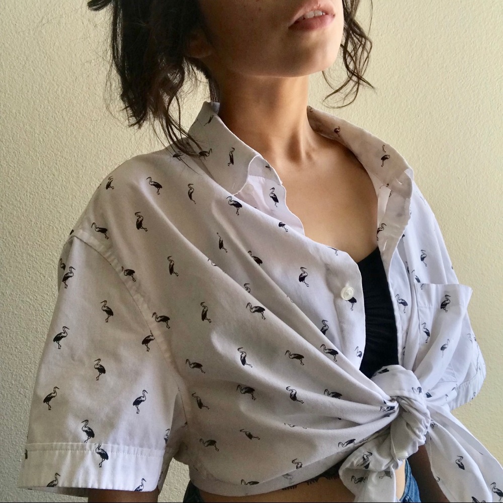 kenneth cole flamingo print short sleeve button up